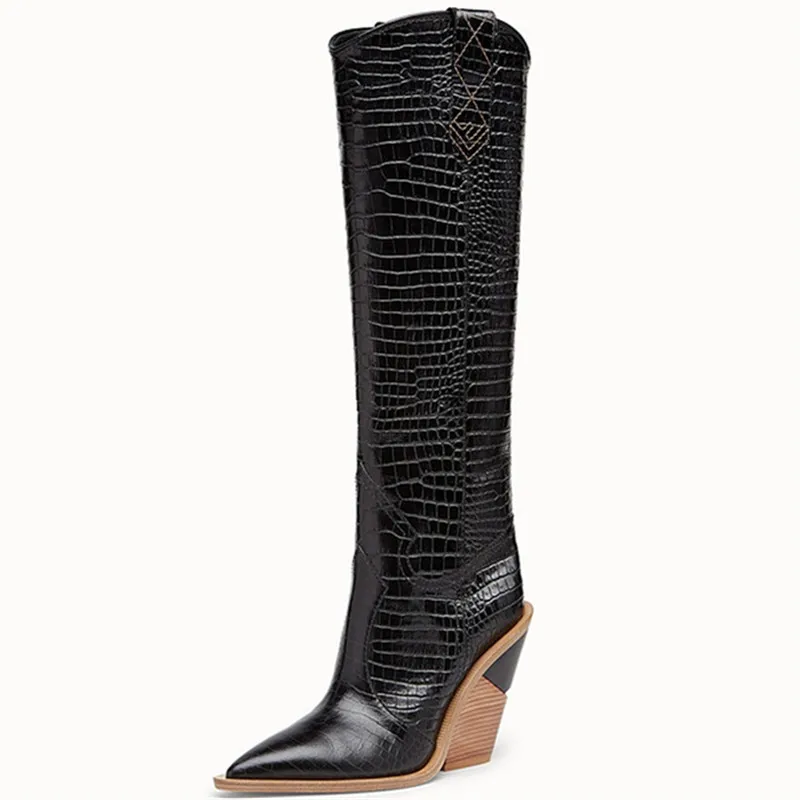 

new fashion knee high boots women pointed toe high heels dress party shoes ladies autumn boots solid colors wedges shoes woman