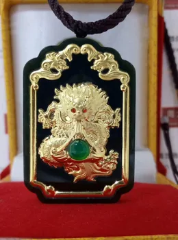 

24K gold and White Jade Dragon Pendant Necklace