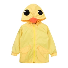 Пальто для маленьких мальчиков и девочек, верхняя одежда, топы для мальчиков и девочек, Тренч с капюшоном и желтой уткой, ветровка