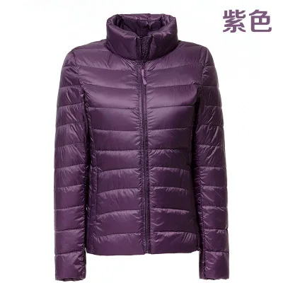 Женский ультра-светильник, пуховик, зимний, утиный пух, куртки для женщин, тонкий, длинный рукав, парка на молнии, пальто, верхняя одежда, большой размер - Цвет: Фиолетовый