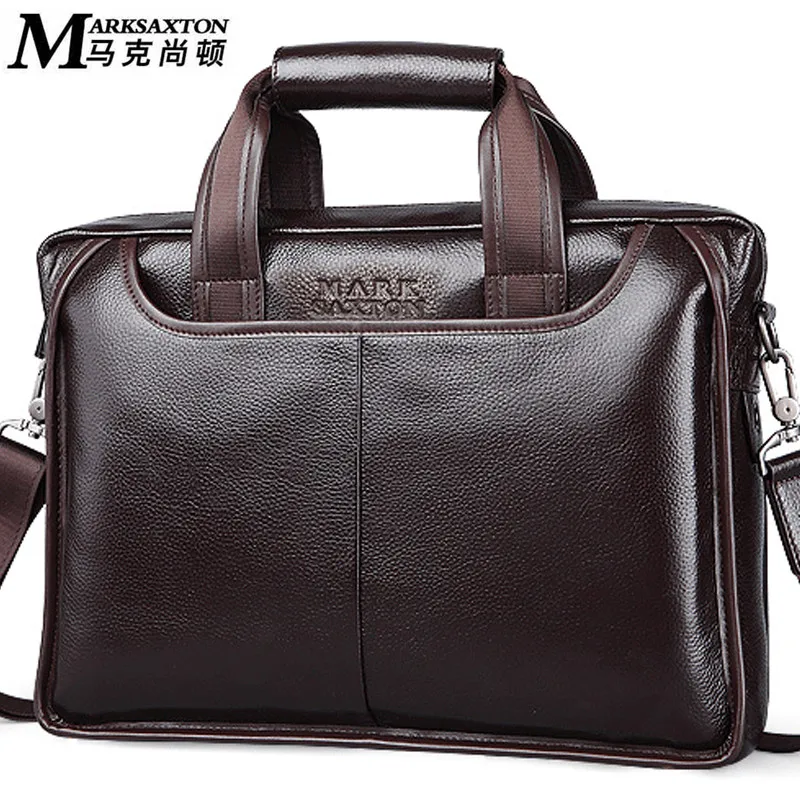 MARK SAXTON Guarantee Natural Genuine Leather Briefcase Famous Brand Designer Soft Cowskin Casual Business Men Briefcases