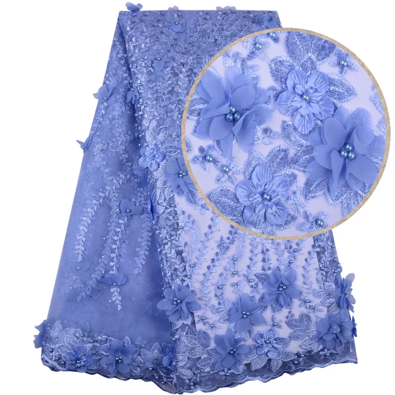 

New African Lace Fabric 3D Flower High Quality 2019 French Tulle Lace Fabric Appliques Nigerian Net Lace For Wedding Dress 1400