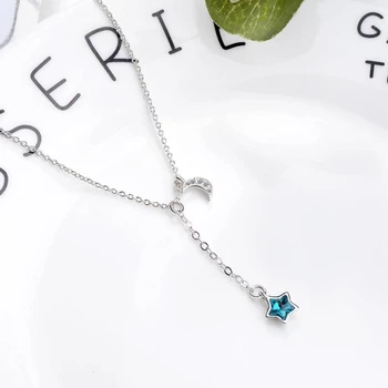 

Blue Stars Moon Simple Sweet Fresh 925 Sterling Silver Clavicle Chain Literary Temperament Female Necklace SNE358