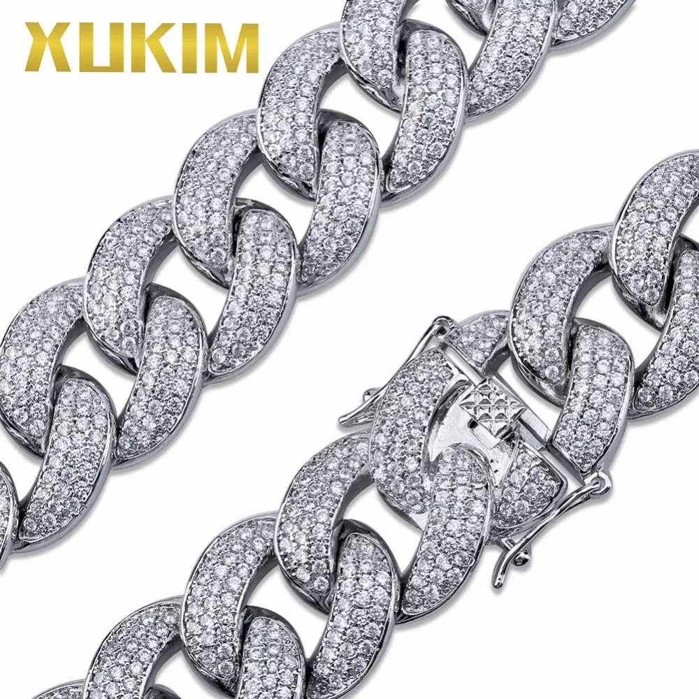 Presente para Homens Xukim Jewelry Corrente Colar Dourado Prata Zircônia Hip Hop Joias 18mm 5 Xukim jewelry corrente 18mm, colar dourado, prata,