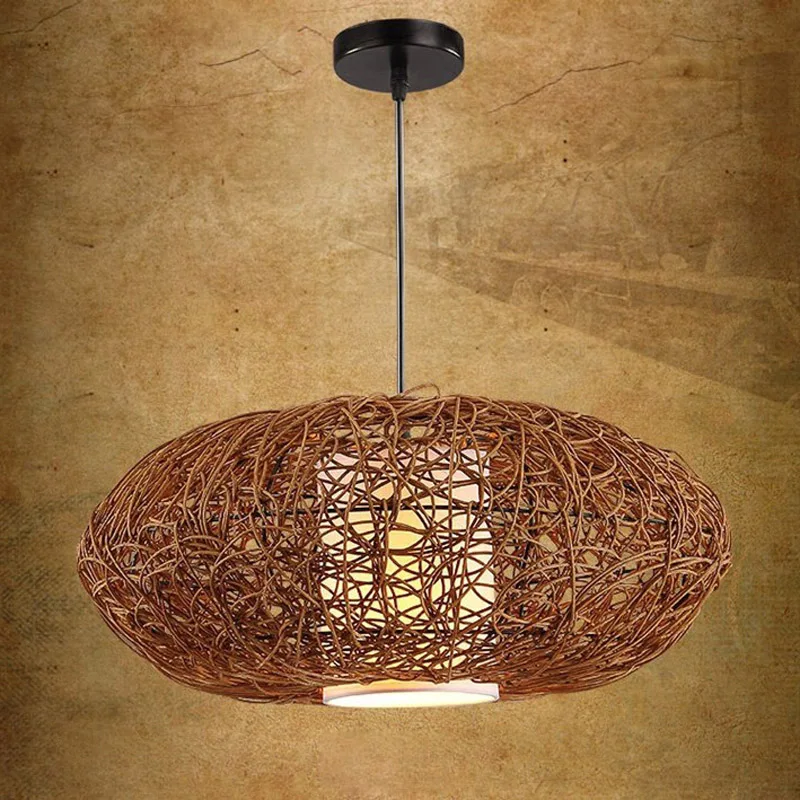 18" Handmade Rattan Pumpkin Shape Style Pendant Fixture ...