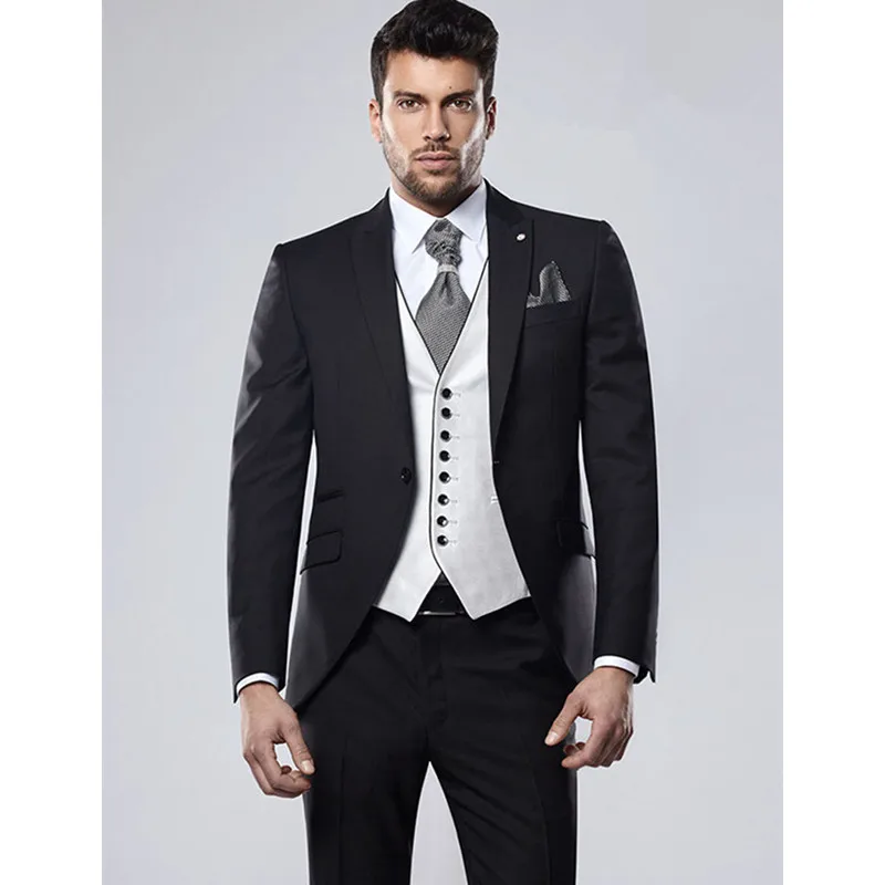 355 Black Male Terno Masculino Blazer Masculino Slim Fit Men Suits Wedding Suits For Men 3 Pieces (Jacket+Pants+Vest) K356