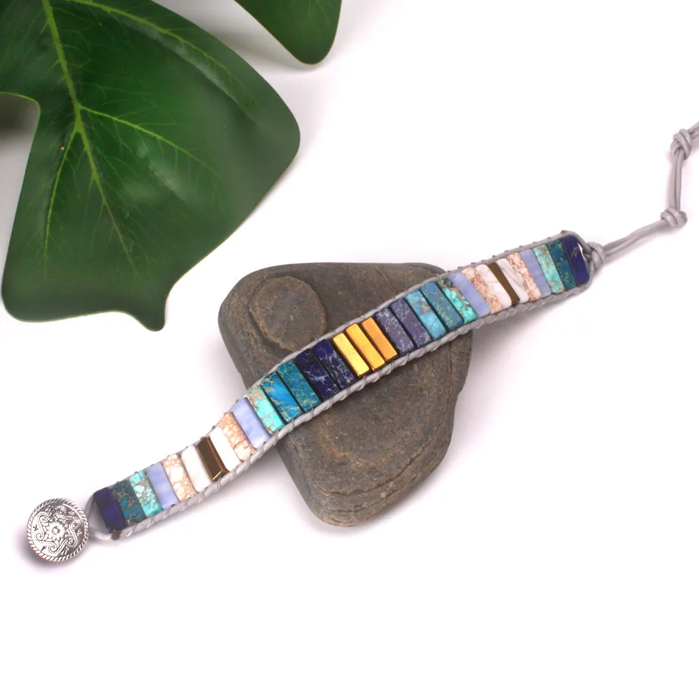 

Natural Stone Tube Beads Multi Color combos Leather Wrap Bracelet Couples Bracelets Creative Gifts handmade dropshipping