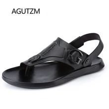 AGUTZM/8938 г. стильные летние черные сандалии с металлическими пряжками из натуральной кожи, 2 цвета, мужские сандалии