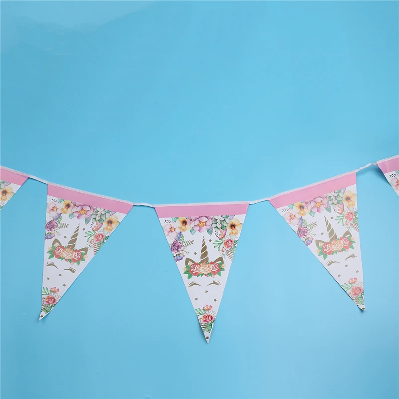 

New Arrival Unicorn Party Decoration Happy Birthday Banner Kids Favors Baby Shower Unicorn Pennant Flag Birthday Supplies