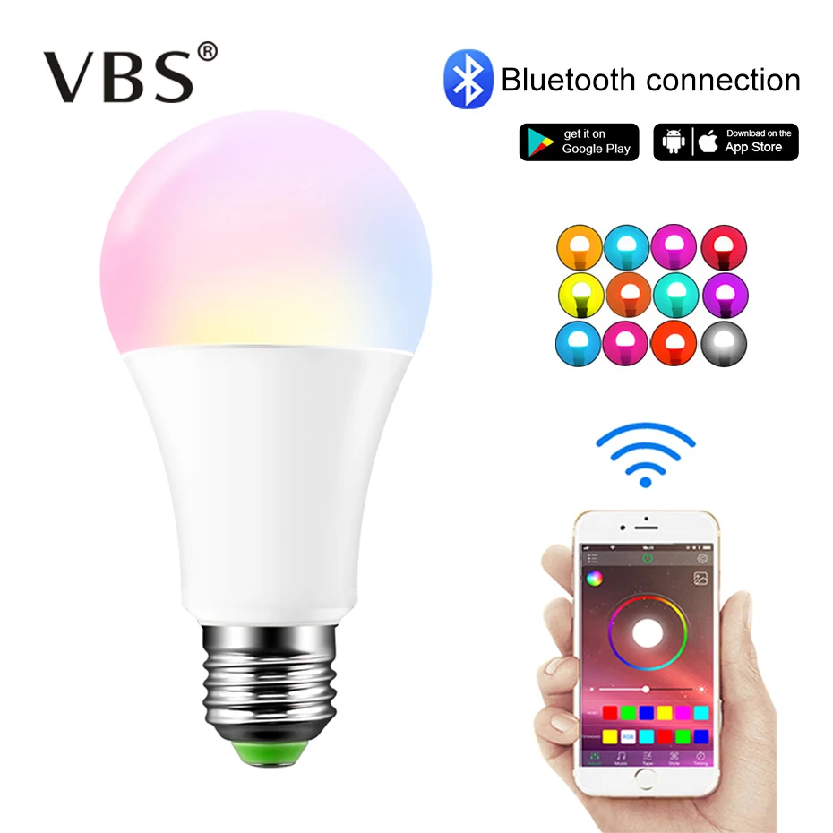 Беспроводной Bluetooth светодиодный светильник RGB Волшебная умная лампа приложение музыка Голосовое управление 15 Вт E27/B22 изменение цвета затемненное домашнее освещение