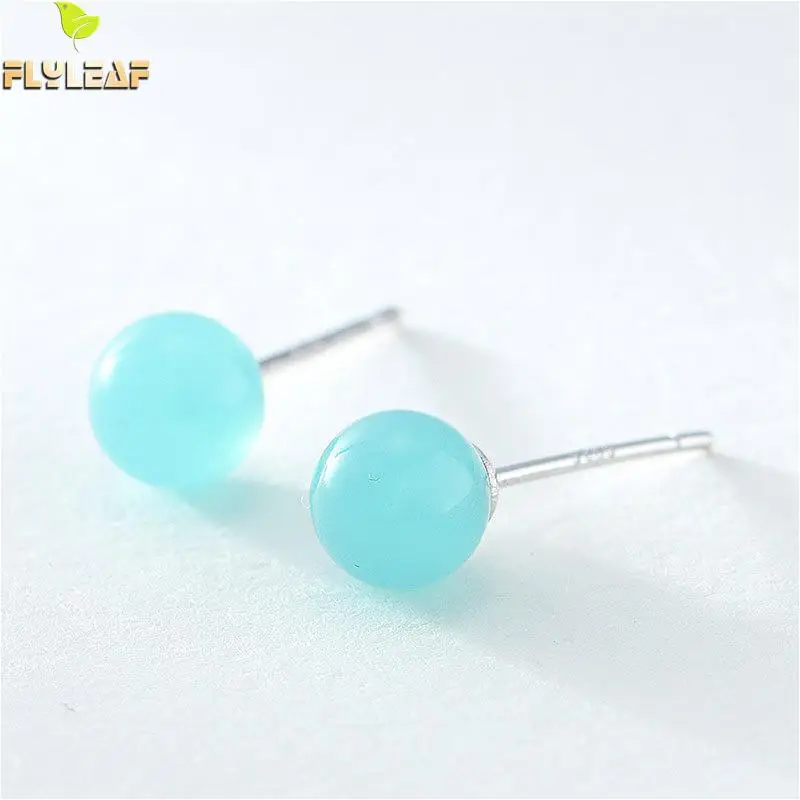 

Flyleaf 100% 925 Sterling Silver Round Azure Crystal Stud Earrings For Women Minimalism Fashion Party Jewelry