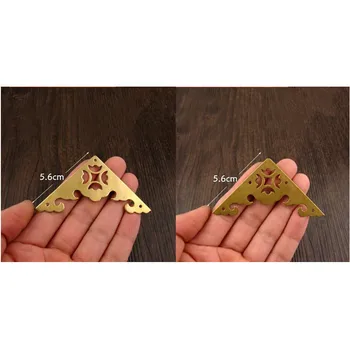 

Vintage Flat Brass Corners,Wooden Box Shoe-shaped Gold Ingot Protectors,Furniture Hollow Triangle Covers With Pins,5.6cm,8Pcs