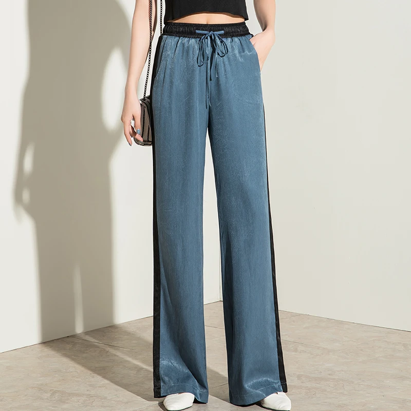 

Spring Summer 2019 Korean Women Clothes Patchwork Wide Leg Loose Imitation Silk Pants , Woman Female 4xl High Waisted Trousers