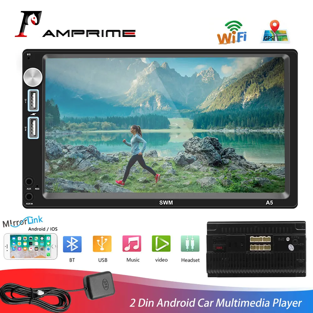 AMprime Android 2 Din автомагнитола 7 ''сенсорный экран автомобильный мультимедийный