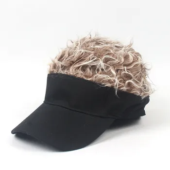 Fake Hair Wig Visor Hat - Black / Blonde