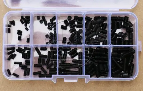 200Pcs 4-40 to 10-32 Set Allen Head Hex Socket Screws Bolts Assortment Kit