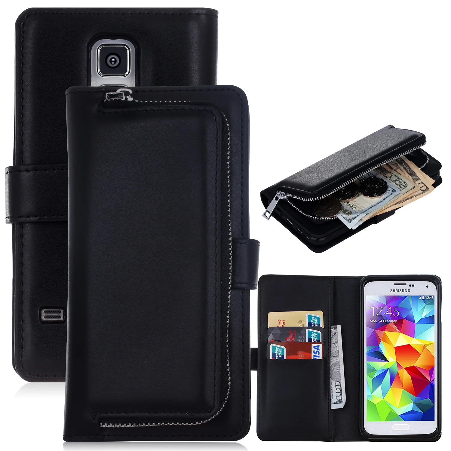 imágenes para De lujo de LA PU Funda de piel para Samsung Galaxy S5 SV I9600 Bolsa Billetera funda Bolsa de Teléfono Duro de La Contraportada para S5 Neo Monedero Casos de Teléfono imágenes para De lujo de LA PU Funda de piel para Samsung Galaxy S5 SV I9600 Bolsa Billetera funda Bolsa de Teléfono Duro de La Contraportada para S5 Neo Monedero Casos de Teléfono
