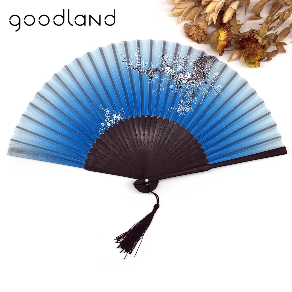Folding Hand Fan 1pcs Vintage Chinese Spun Silk Flower Printing Hand Fan Folding Hollow Carved Hand Fan Event & Party Supplies