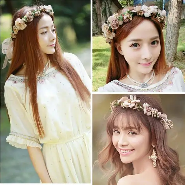 

flower floral garland head hair wreath crown headband beach accessories for women girl hair ornaments chaplet tiara photo shoot