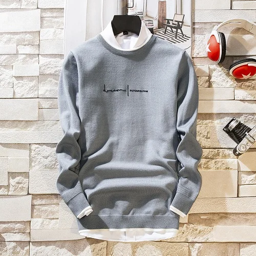 New Autumn Cashmere Sweater Men Long Sleeve Slim Fit Male Pullovers Round Neck Men's Knittwear Mens Christmas Sweaters - Цвет: Синий