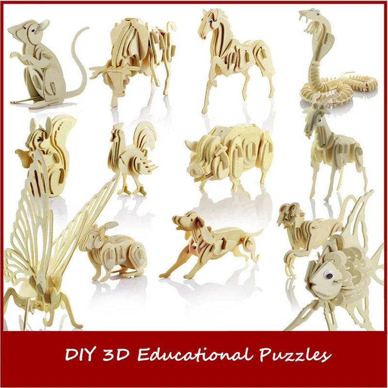 

Hot 12 Styles Children Wooden DIY 3D Educational Puzzles Toy Brain Training Jigsaw Game Simulation Model Furnishing Articles