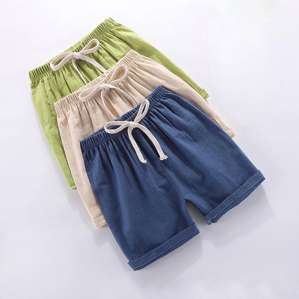 Summer Children Shorts Kids Boy Girl Linen Casual Short Elastic Waist Sports Pants Baby Clothes