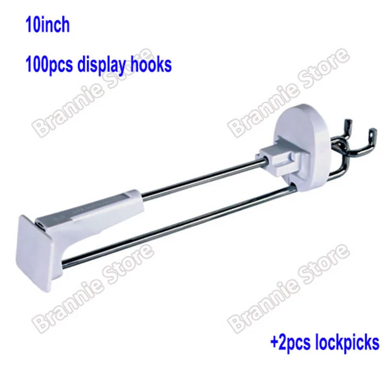 100PCS 10 inch Retail Security Display Slatwall Locking Hooks anti