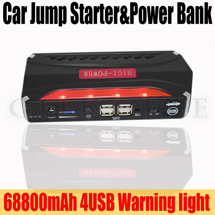  Portable Multi-Function 68800mAh 12V Car Jump Starter 4USB Power Bank 600A Peak Car Battery Booster Charger SOS Lights Free Ship 