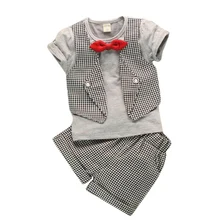 Hot selling baby boys clothing set bebe clothes suit t shirt top plaid short pants ropa