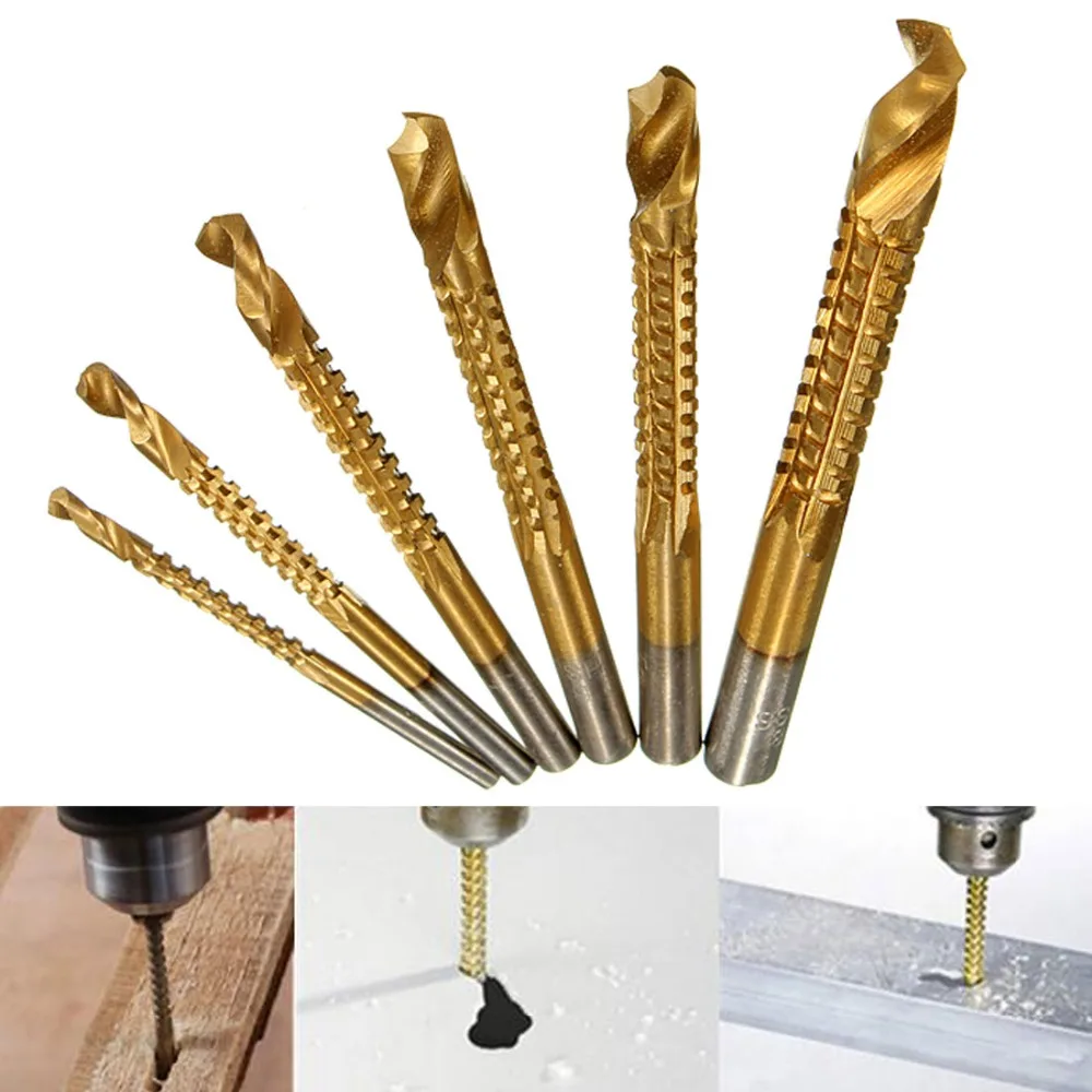 

6pcs/set Titanium Coated HSS High Speed Steel Twist Drill Bit Set for Woodworking