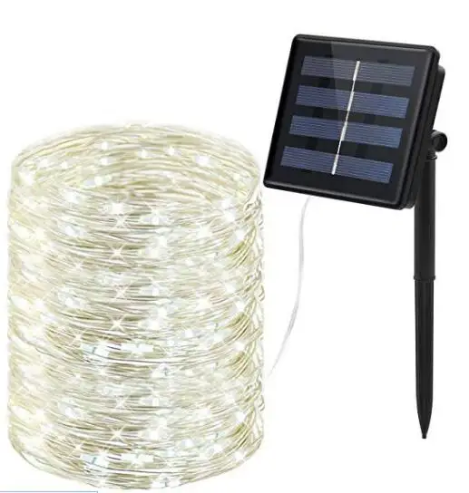 10m solar powered Светодиодная гирлянда на солнечных батареях, USB медная проволока, звездная Светодиодная лента, Рождественская вечеринка, свадебное украшение, теплый белый цвет - Испускаемый цвет: 10m solar powered