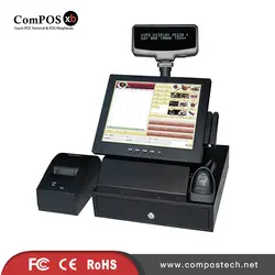 Простое Использование 12 дюймов Все-в-одном сенсорный экран Pos терминал/POS система с VFD сканер штрих-кодов кассовый ящик принтер