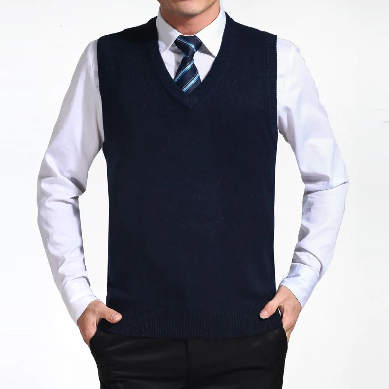 

2018 New Arrival Casual Solid Color Sweater Vest Men Cashmere Sweaters Wool Pullover Mens Fashion Vest Big Size 3XL