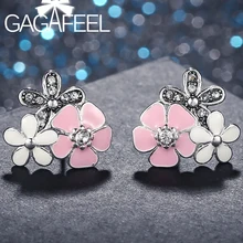 GAGAFEEL чистый 925 пробы серебряные серьги гвоздики Розовый CZ эмаль Вишня цветет цветок леди девушка украшения подарок