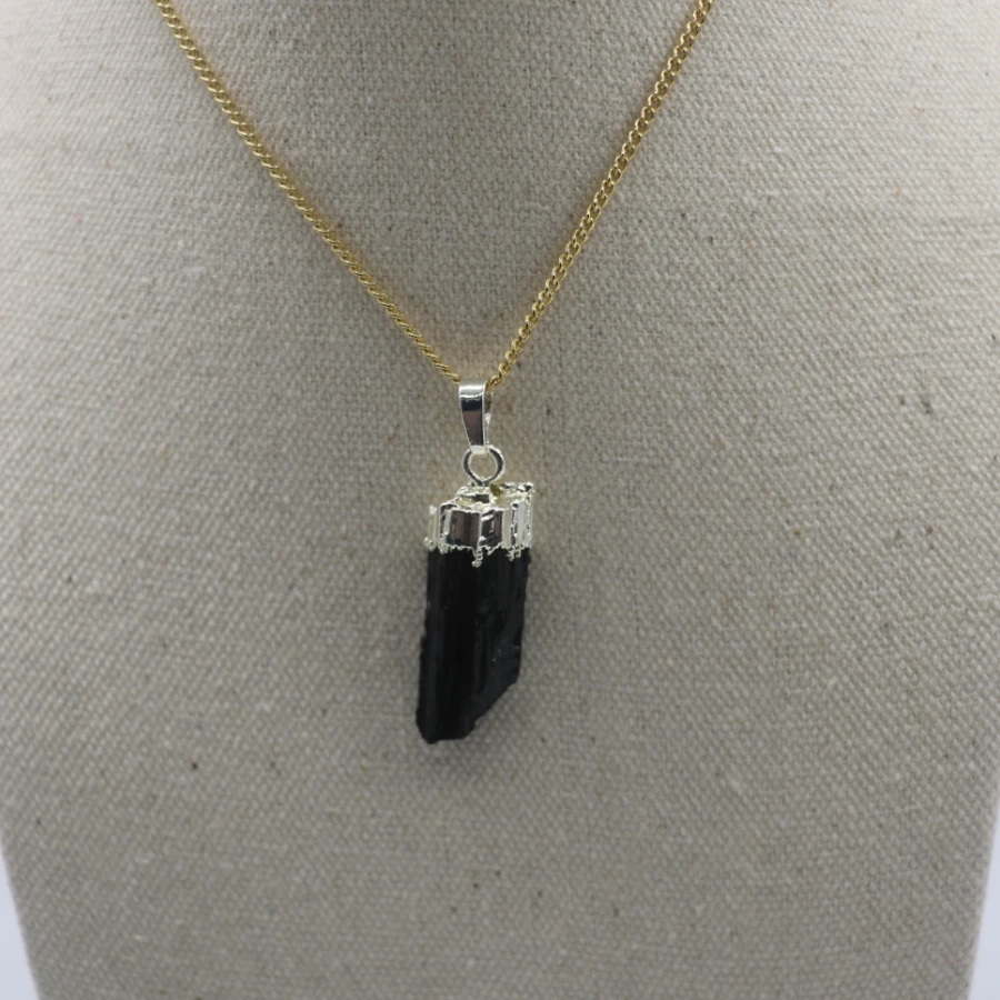 

5pcs/lot 20MM Black tourmaline charm pendant necklace Gold plate copper DIY natural Gem stone fashion jewelery, original design