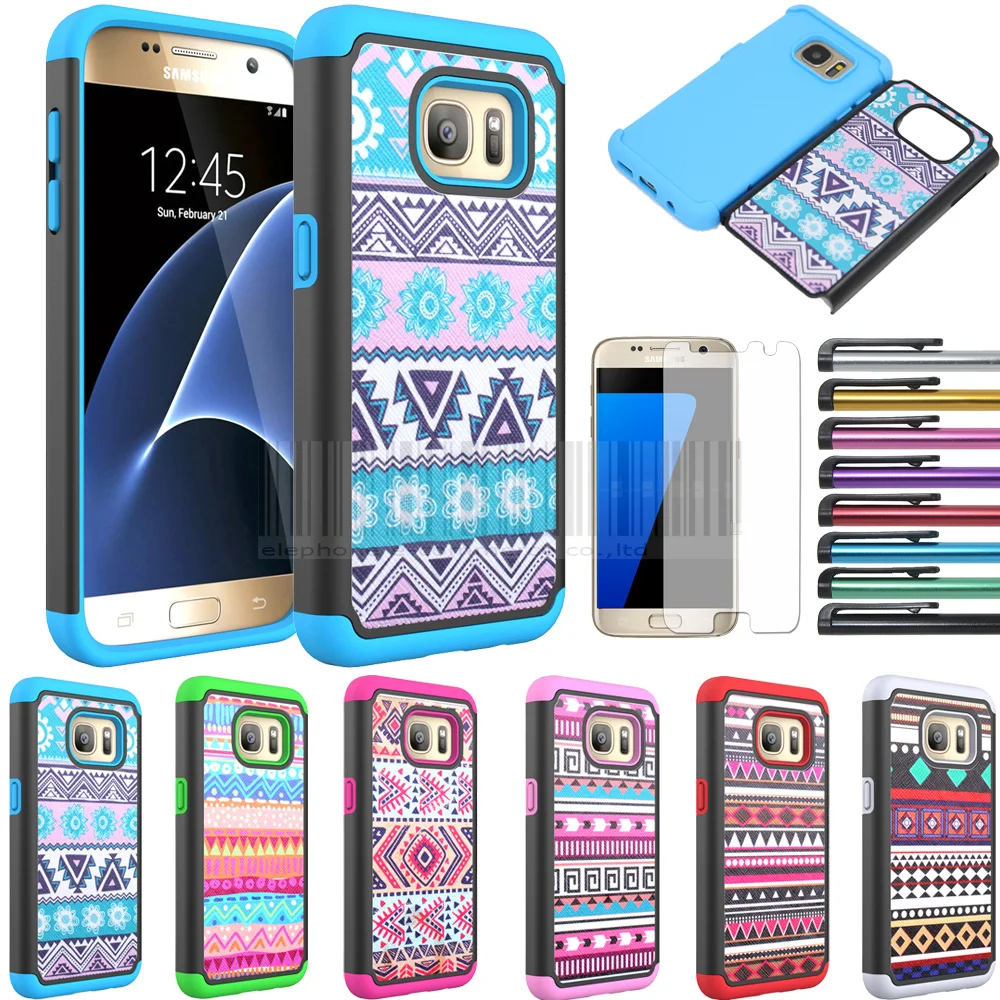 Shockproof Tribal Totem Armor Protective Hard Back Case Fundas For Samsung Galaxy S7 G930 Cover With Films+Stylus | Мобильные