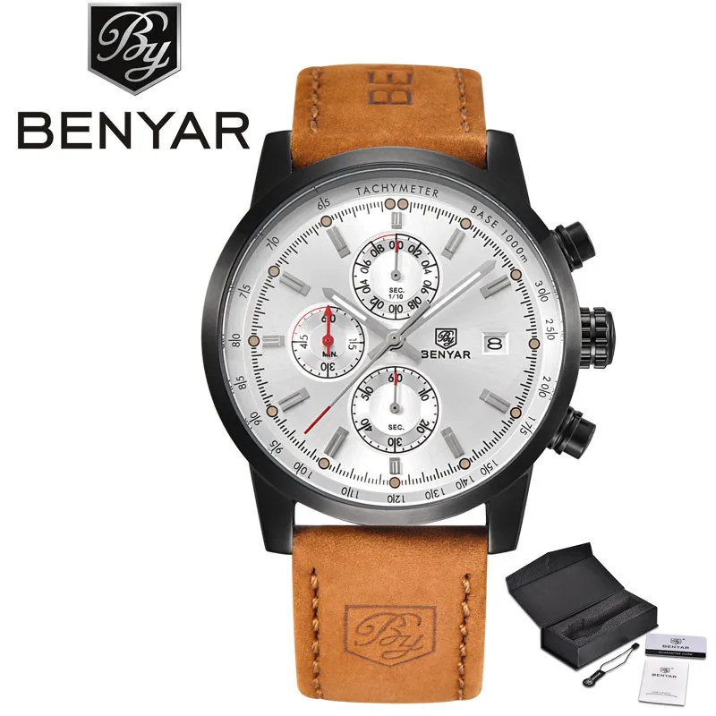 

High Quality Date Display Soprt Army Men Quartz Watch Genuine Leather Band Black Round Dial Aviator Fashion Wristwatch