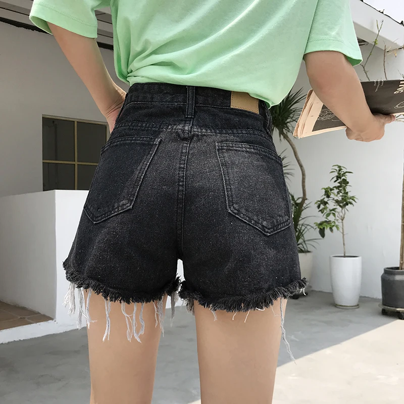 CanKensey летние джинсовые шорты с высокой талией женские новые уличные панк заклепки бахрома черные джинсы повседневные женские шорты горячие шорты