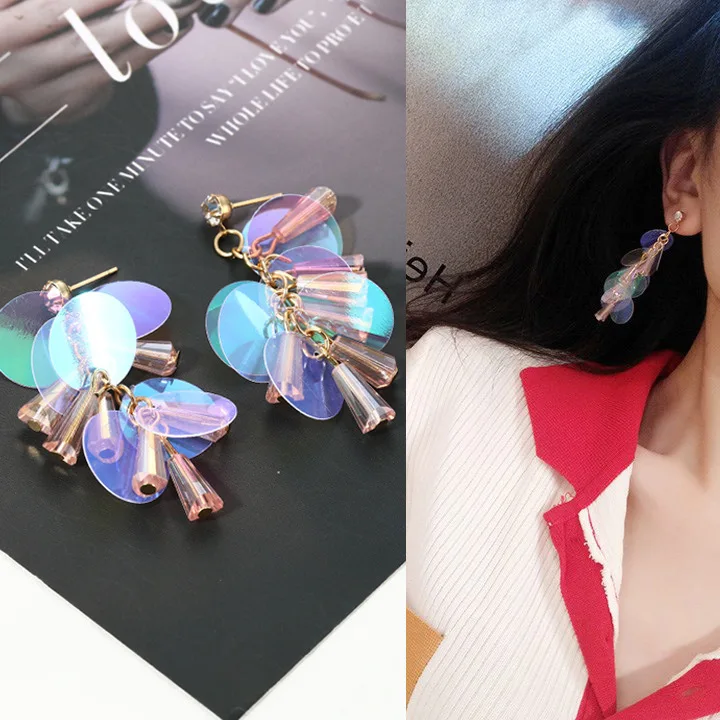 

2019 Rushed Earing Pendientes Crystal Earrings Dazzle Colour Sequins Wafer Mermaid Her South Korea Temperament Character Joker