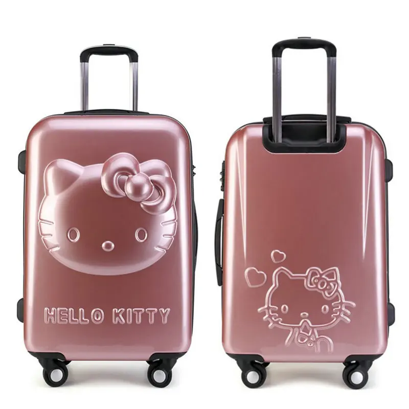 Girls Hello Kitty Trolley Suitcase 3D Cartoon Trolley Luggage Bag Women Hard Shell Luggage 24