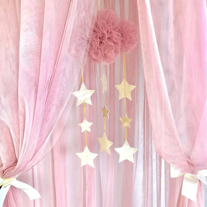 

INS Nordic Girls Room Ornament Baby Tent Hanging Decor Photo Props Mesh Yarn Cloud With Stars Pendants Kids Room Decorations 35