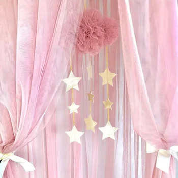 

INS Nordic Girls Room Ornament Baby Tent Hanging Decor Photo Props Mesh Yarn Cloud With Stars Pendants Kids Room Decorations 35
