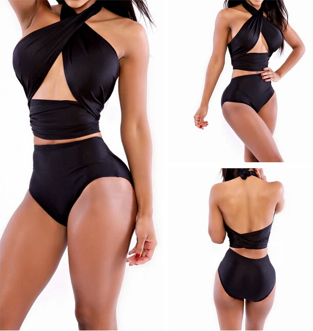 Buy High Quality Women High Waisted Bathing Suits Slim Black Push Up Chest