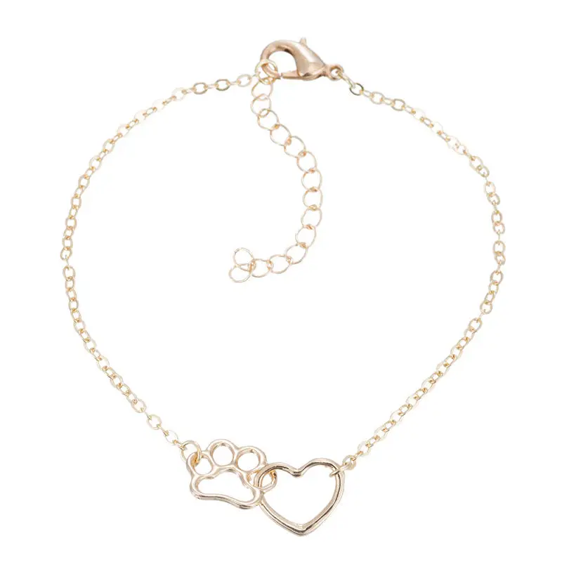 

Pet Paw Footprint Bracelets Shellhards Cute Animal Paws Dog Love Heart Charm Bracelet For Women Bracelets