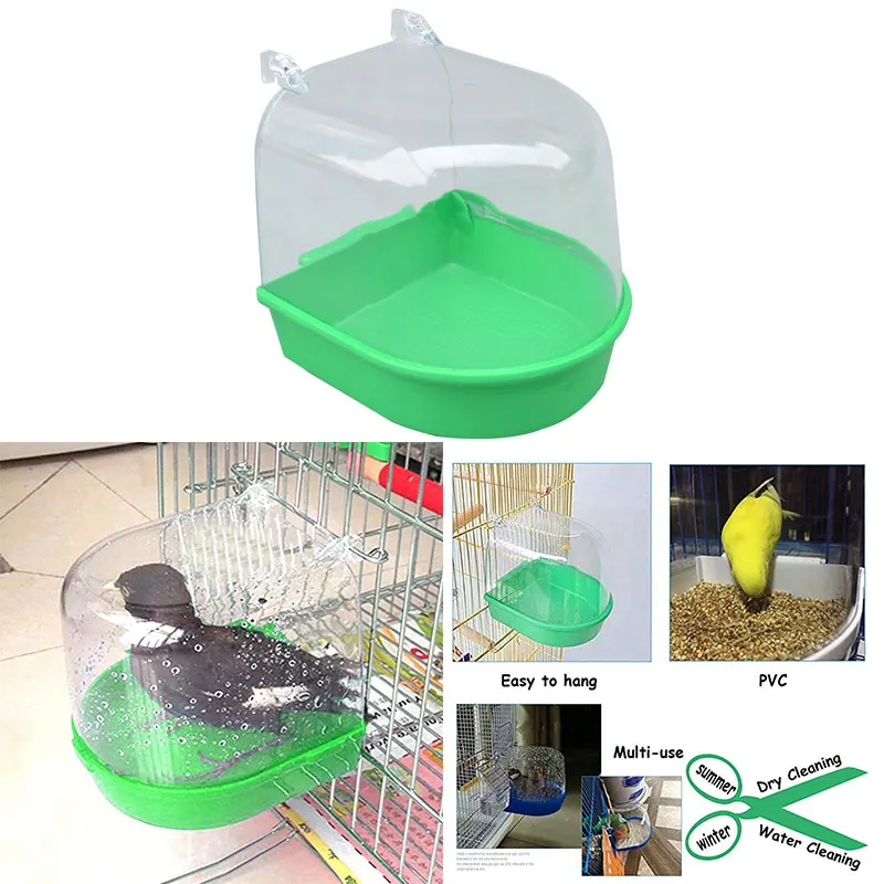 1Pc Cage Mounted Small Bird Parrot Pet Round Bath Basin Shower Bathtub