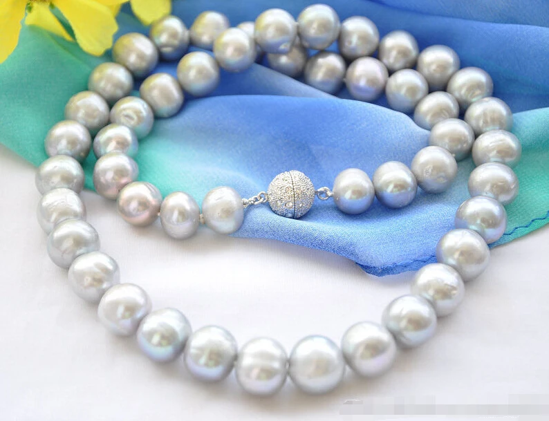 

shipping>>>>Big 12mm ROUND GRAY Freshwater cultured PEARL NECKLACE 24inch