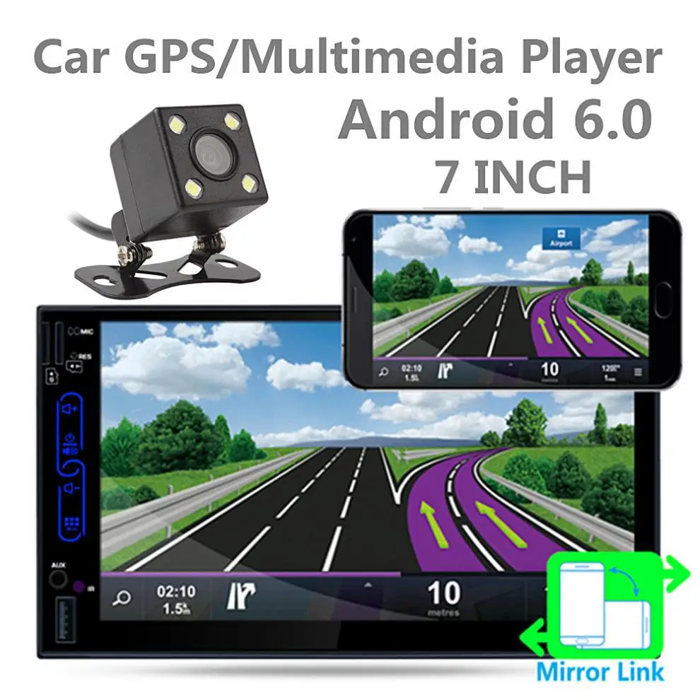 Excellent 7Inch QUAD Core Android 6.0 2Din Bluetooth Car Radio Stereo Player Auto Multimedia Player Support GPS / AM/FM RDS Radio+Camera 0