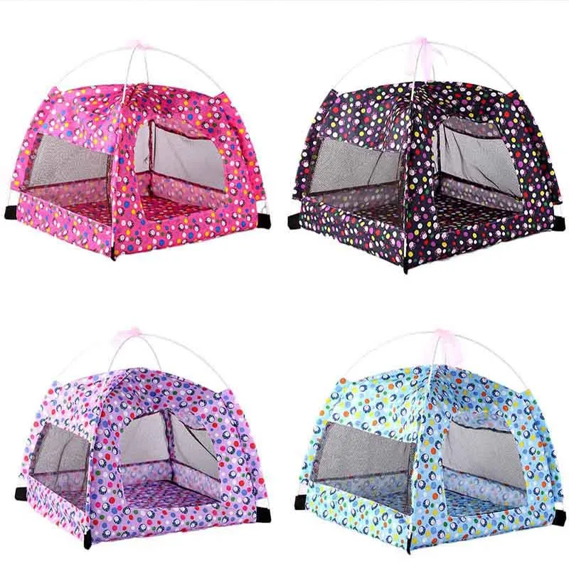 Portable Foldable Pet Tent Outdoor Indoor Dog Cat Tent Mesh Puppy Cat House Breathable Small Pet Toy House with Mosquito Net