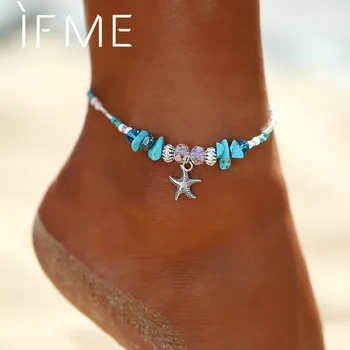 

IF ME Bohemian Starfish Beads Stone Anklets for Women BOHO Silver Color Chain Bracelet on Leg Beach Ankle Jewelry 2018 NEW Gifts