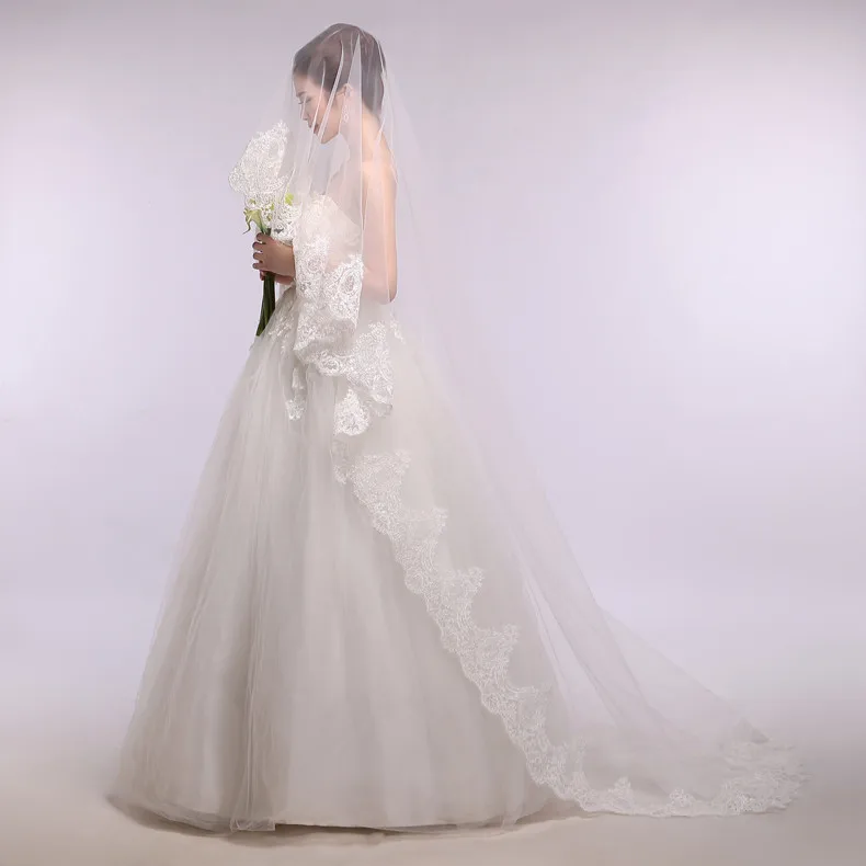 Свадебное платье для невесты, качественное ультраяркое кружевное украшение 2,7 м, свадебная вуаль